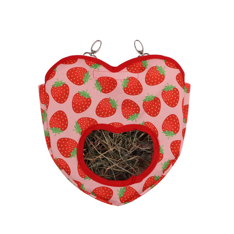 Classico sacchetto di fieno a forma di cuore appeso sacchetto alimentatore supporto coniglio cavia piccoli animali contenitore per distributore di sacchetti per animali domestici: fragola