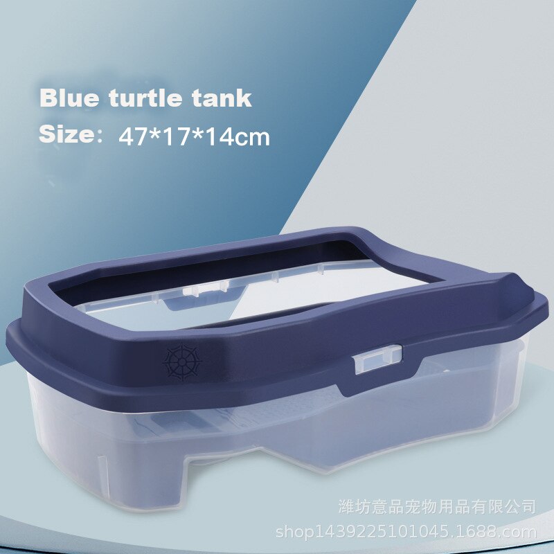 Akvarium tre-lags skildpadde opdrætskasse krybdyrhus med tørringsplatform til brasiliansk skildpaddevandstank: Blå