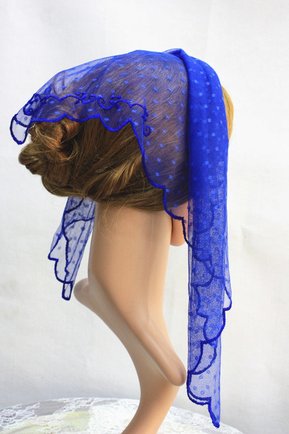 Blue Church Head Wear Coverings ,Catholic Chapel Veil Scarf ,Lace Headband Wrap,Wedding Veil