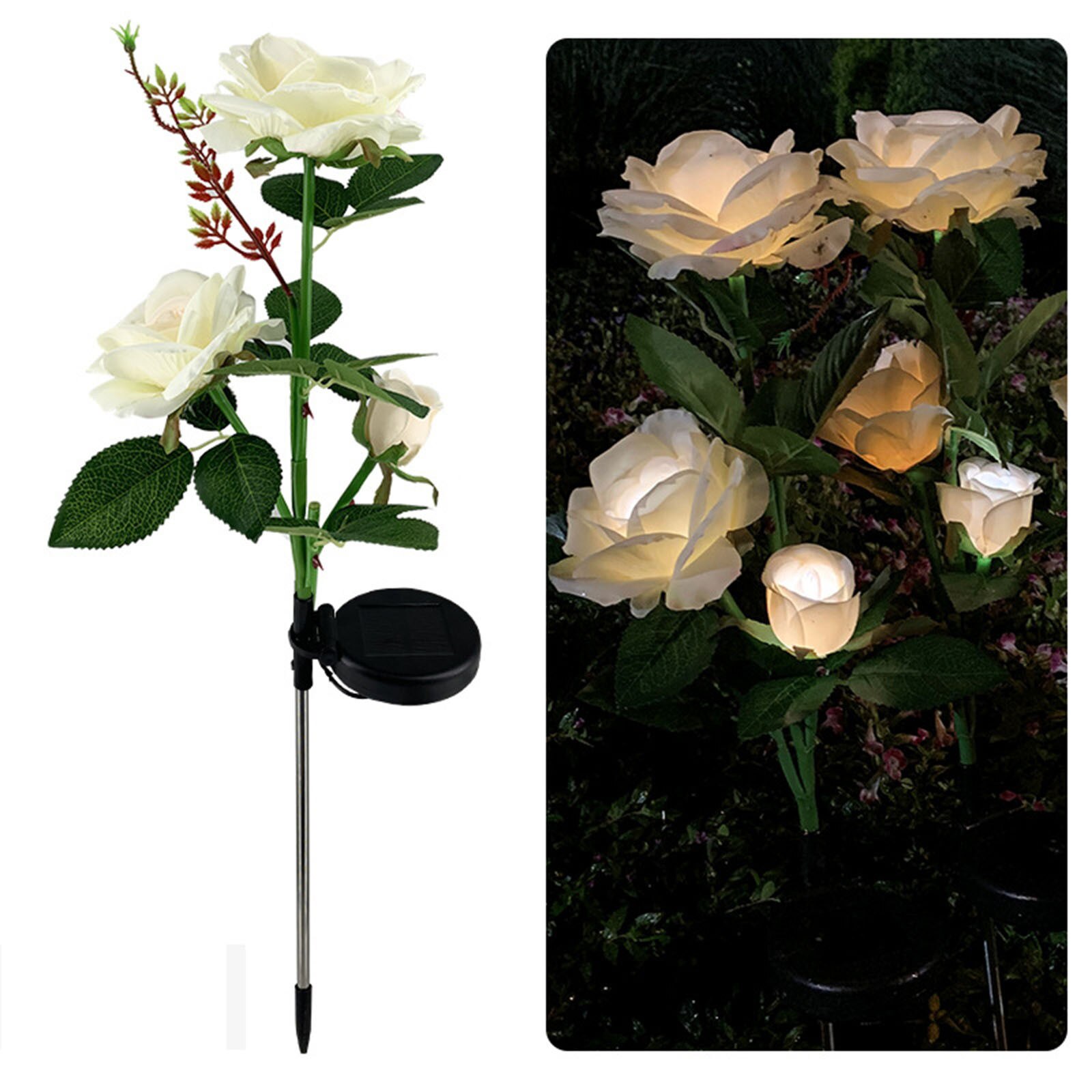 Zonne-energie Led Light Rose Bloem Lamp Simulatie Bloem Solar Lamp Voor Gazon Yard Garden Lichtgevende Bloem Tuin Decoratie: WHITE