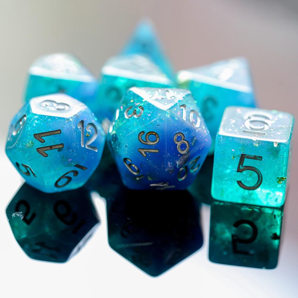 7 Stks/set Blauw/Groen Dnd Dobbelstenen Met Kleurrijke Glitter D & D Dobbelstenen Polyhedral Games Dobbelstenen Set Voor Tafel games Mtg Rpg