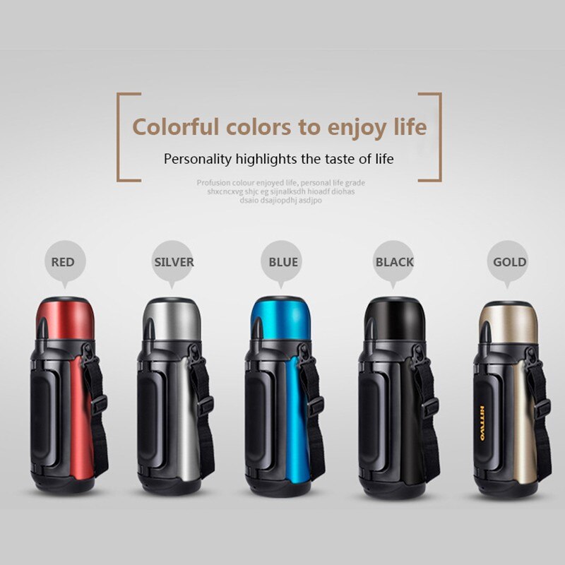 Termo de acero inoxidable de gran capacidad 1.5L / 2L para viajes al aire libre, taza de agua con personalidad, taza de vacío de aislamiento portátil