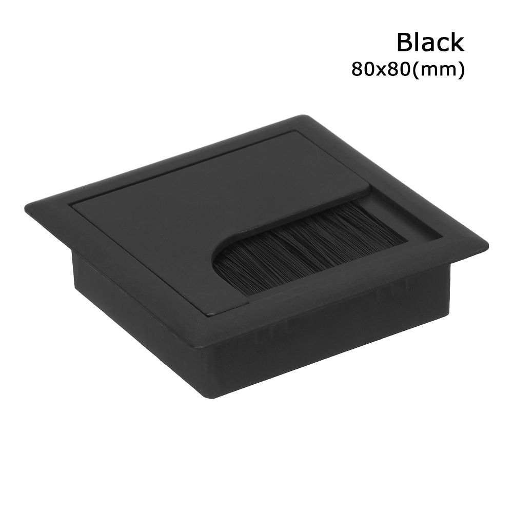 Porte-câble rectangulaire, trou d&#39;œillet, Port de sortie avec brosse noire, décor de bureau d&#39;ordinateur, boîte à fil, rangement de câbles de bureau: Black-80x80mm