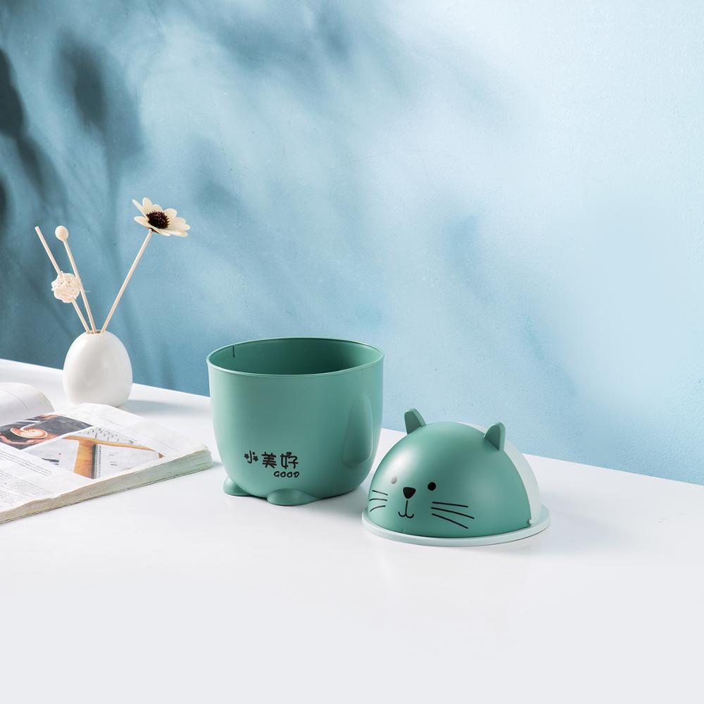 Creatieve Cartoon Desktop Prullenbak Met Swing Deksel Puin Opbergdoos Vuilnisbak Kantoorbenodigdheden Kleine Prullenbak Mini Auto Kattenbakvulling kan