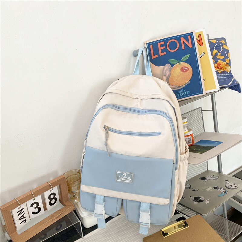 DCIMOR – sac à dos en Nylon imperméable pour femmes, cartable multi-poches, couleur contrastée, joli sac de voyage pour adolescentes,: blue / with accessories