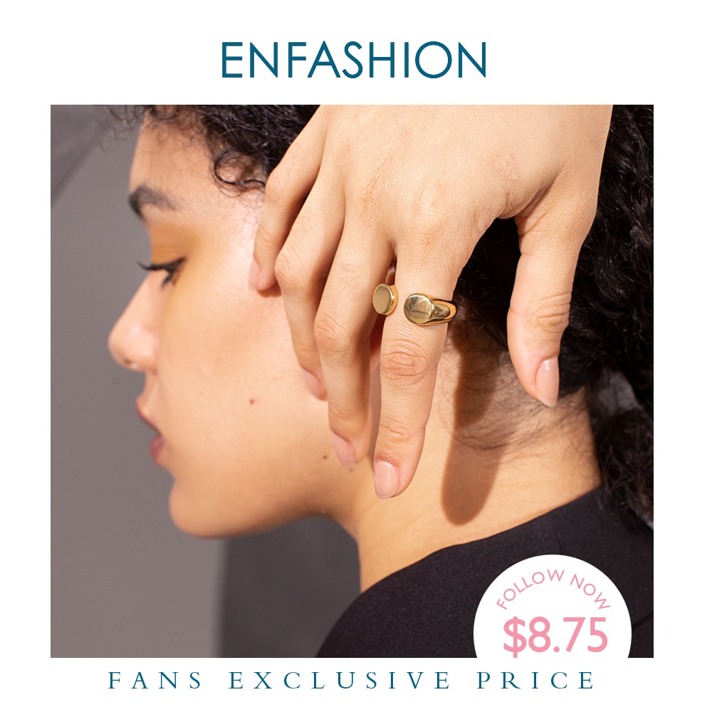 ENFASHION Punk Platform Open Ring Gold Color Stainless Steel Simple Finger Rings For Women Jewelry R204034
