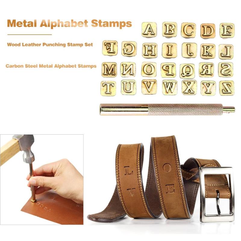 26pcs Wood Leather Punching Stamp Set Carbon Steel Metal Alphabet Stamps Metal Alphabet Stamps Home Craft Accessories Letter