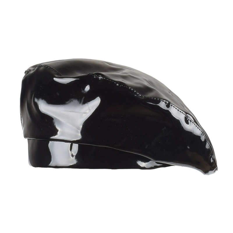 Béret en cuir verni pour femme, chapeau de bonne , couleur unie, haut plat, PU, os lâche, casquette de capitaine, nouvelle