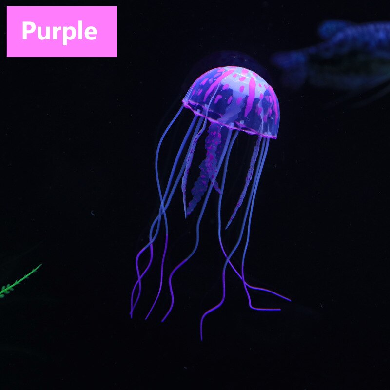 Glowing Effect Artificial Jellyfish for Aquarium Decor Fish Tank 1pc Silicone Simulated Underwater Live Glowing Artificial Vivid: Purple / L