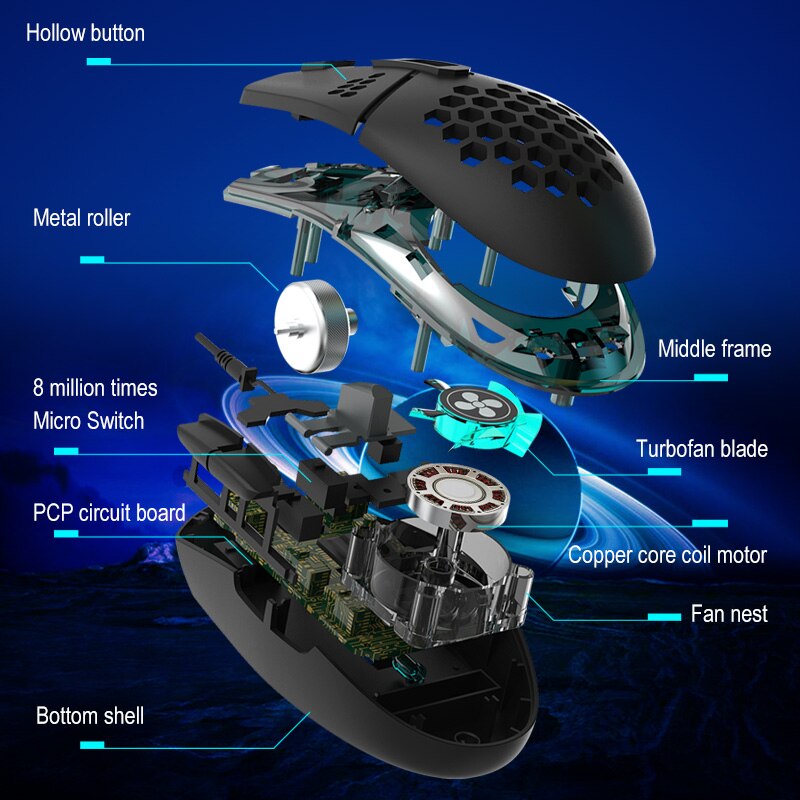 Profession Wired Gaming Cooling Mouse USB RGB LED Light 6 Button Optical Computer Mute Mice Gamer with Cooling Fan For PC Laptop