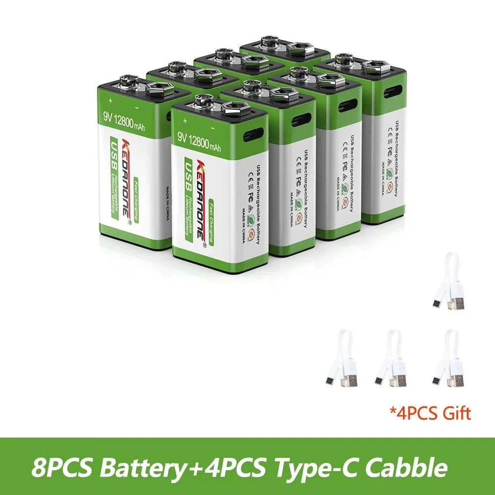 9V 12800mah Lithium-Ionen-Akku Typ-C USB-Akku 9V Lithium für Multimeter Mikrofon Spielzeug Fernbedienung KTV: Rosa