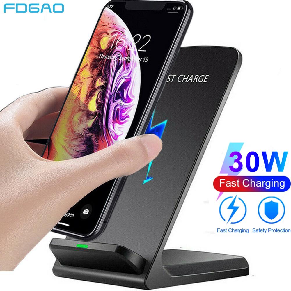 FDGAO 30W Qi Wireless Charger Stand For iPhone 13 12 Pro Max 11 XS XR X 8 Samsung S21 S20 S10 Type C Fast Charging Dock Station