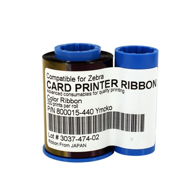 Zebra 800015-440 YMCKO Color Compatible Ribbon 200 prints/roll for Zebra P310i, P320i, P330i, P420i, P430i card printer