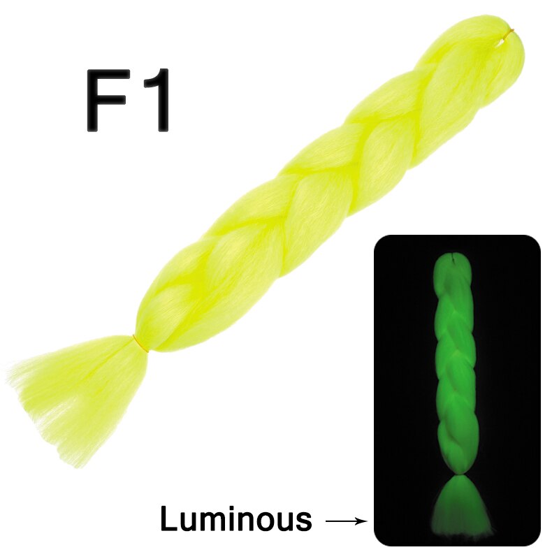 Neon Glowing Hair Florescent Light Braiding Hair Synthetic Jumbo Braids Shining Hair in the Darkness 24inch 100g kanekalon: F1