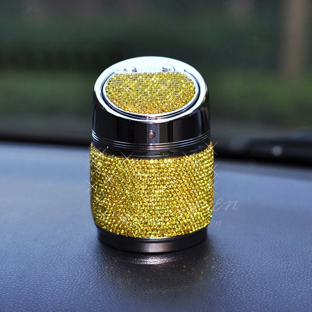 Cenicero de lujo de 6 colores para coche, color rosa, blanco, dorado brillante, con cubierta para coche, gran para mujeres y niñas: Amarillo