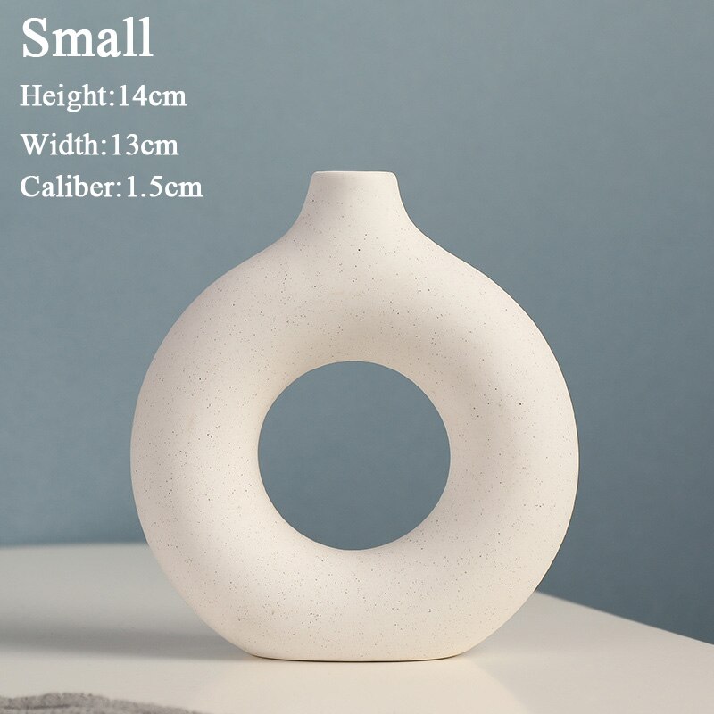 Jarrón de cerámica hueco Circular nórdico, maceta de donas, accesorios de decoración del hogar, oficina, escritorio, sala de estar, de decoración Interior: Style A S