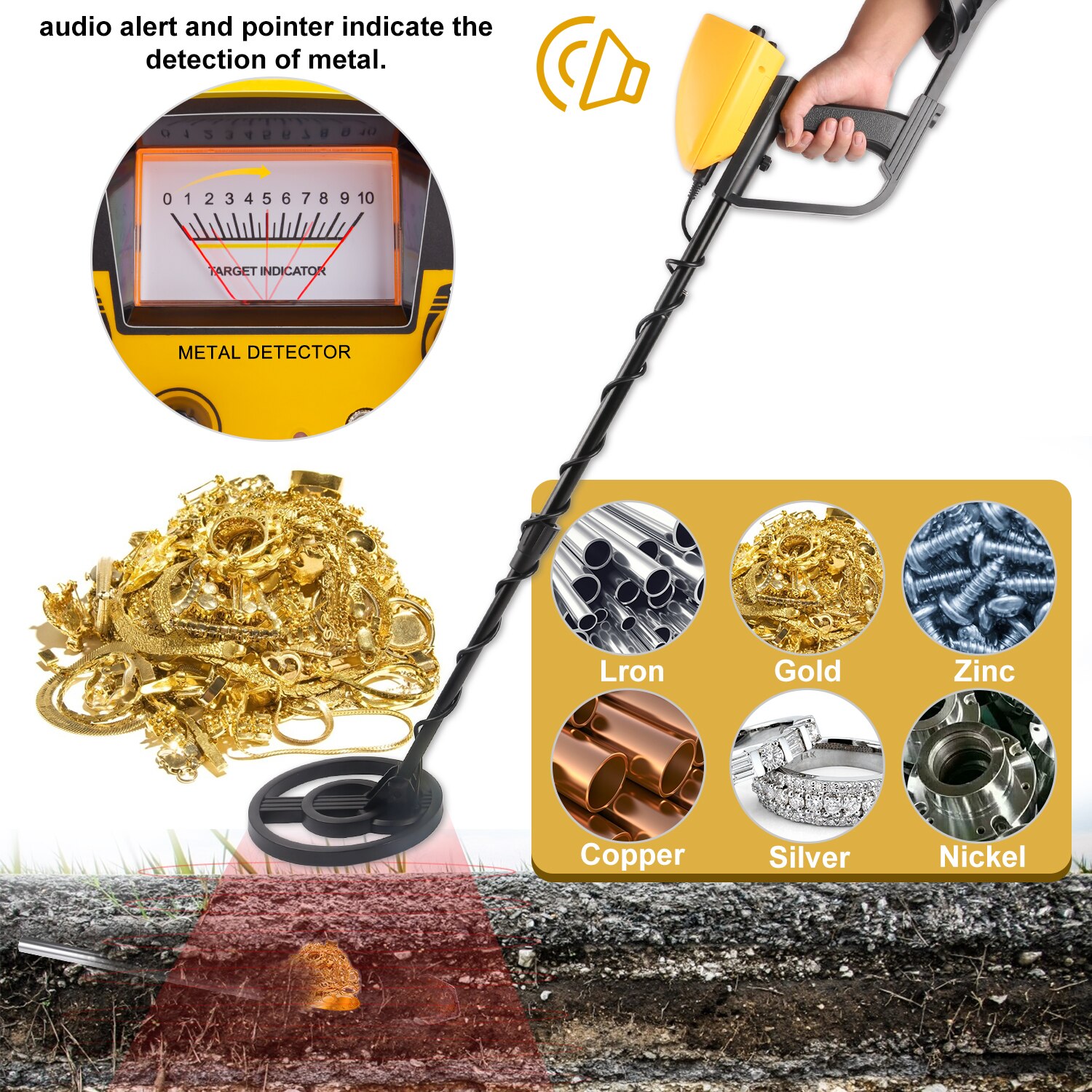 GT-5090 Underground Metal Detector Wiring Depth Gold Treasure Pinpointer Finder Metal Detecting Tool Waterproof Coi