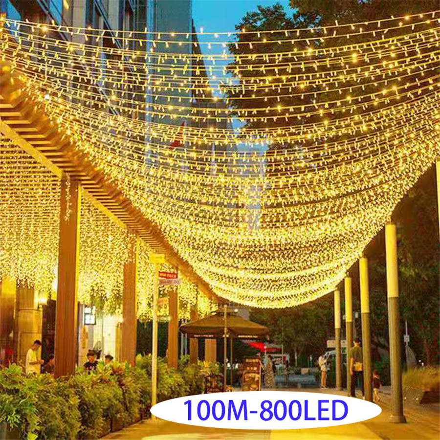 Belysning led julelys utendørs 100m 50m 20m 8 moduser lyslenker girlander dekor til fest bryllup hage gate