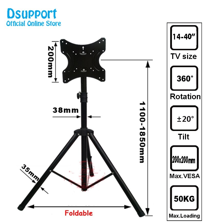 One pair TRKX22 14-40" Movable Folding LCD TV Floor Stand TV Mount Cart Display Rack Full Motion TV Tripod Loading 50kgs