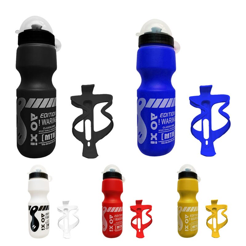 750Ml Mountainbike Fiets Water Drink Fles + Houder Kooi Outdoor Sport Plastic Draagbare Ketel Water Fles Drinkware