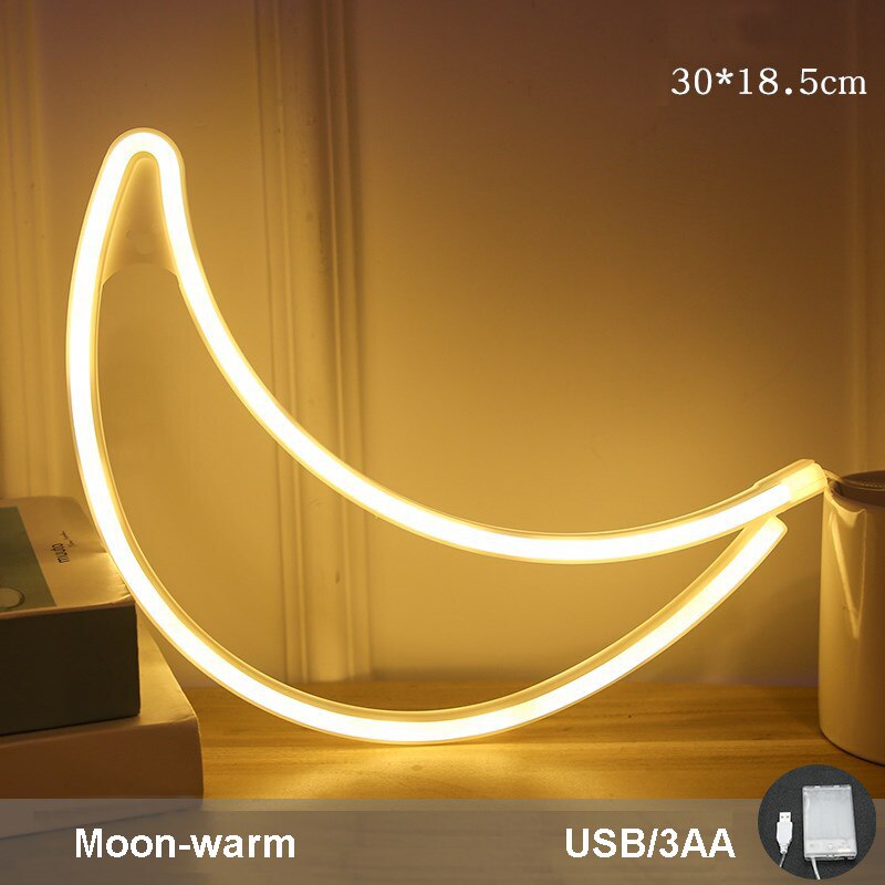 Neon Sign Behang Computer Kamer Muur Display Opknoping Sfeer Verlichting Tekenen Slaapkamer Werkruimte Desktop Decoratie Lampen: moon warm