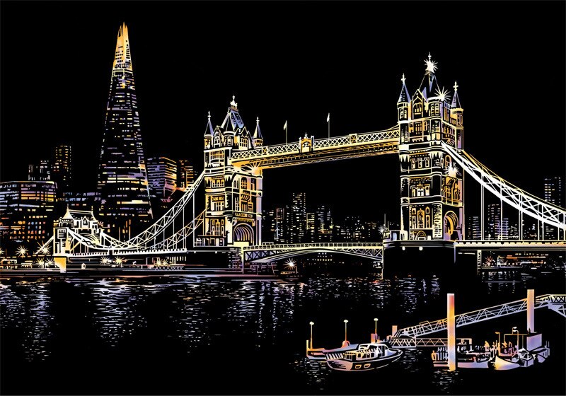 41*28 centimetri di Magic Scratch Art Artigianato Mondo Paesaggio Raschiando Dipinti di Carta Per bambini di Età giocattoli di decompressione Creativo FAI DA TE Regali: S-LondonBridge