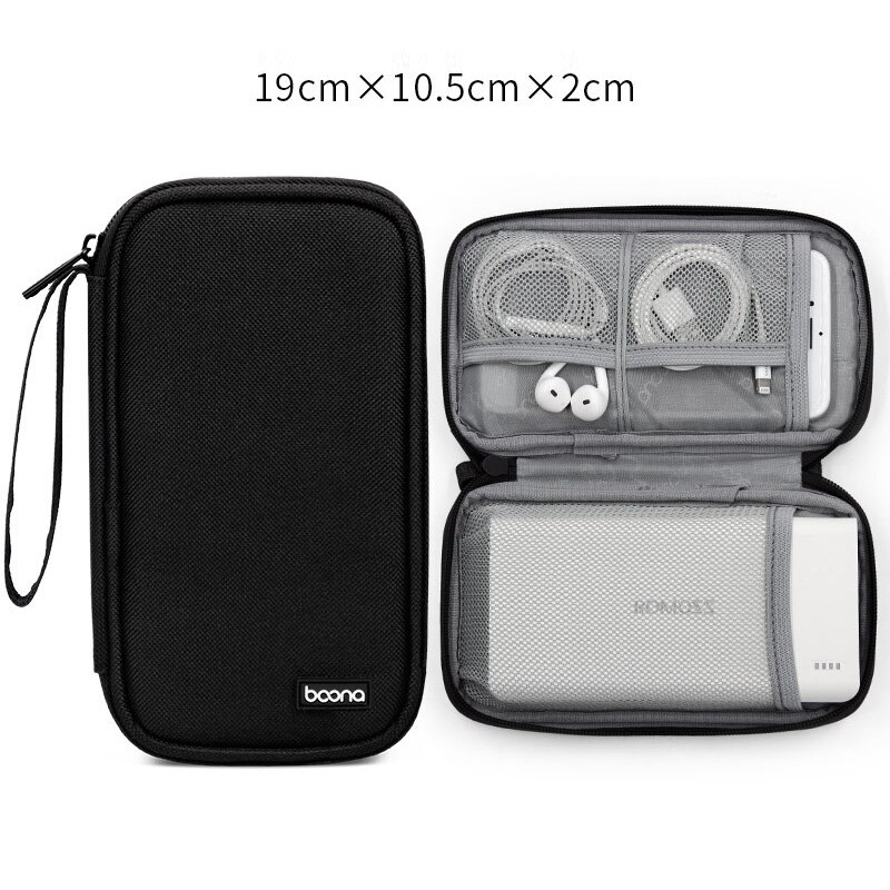 Draagbare Mobiele Telefoon Power Bank Grote Tas Houder Oxford Doek Digitale Kabel Oortelefoon Telefoon Shock Proof Storage Case Voor Reizen: Black
