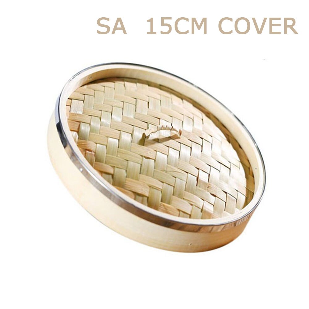 Stainless Steel Edging Bamboo Steamer Dim Sum Dishes Fish Steamer Rack Instant Pot Steamer Basket Wooden Steamed Buns Cookware: 15cm cover