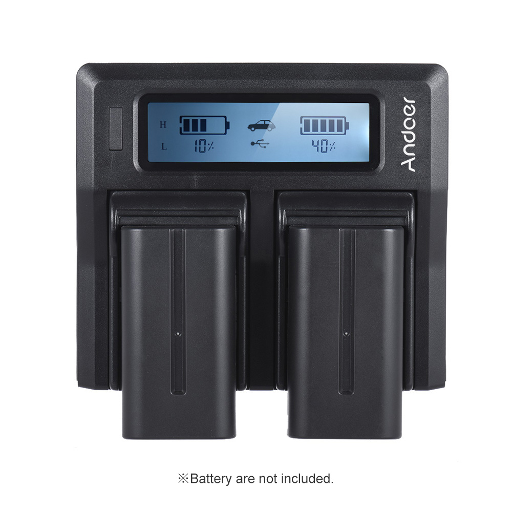 Andoer NP-F970 Dual Channel Digital Camera Battery Charger w/ LCD Display for Sony NP-F550/F750/F950/ NP-FM50/FM500H/QM71