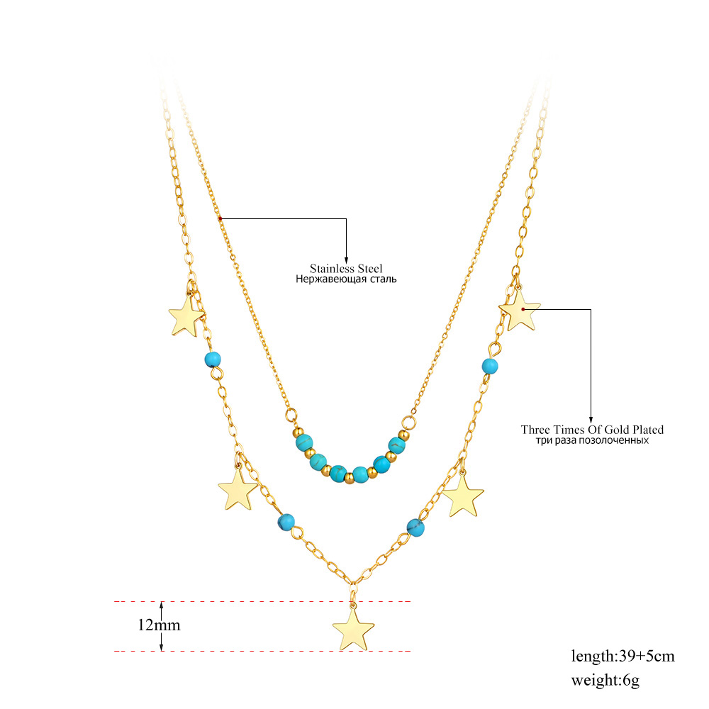 Lokaer 18K Gold Titanium Rvs Dubbele Laag Turquoise Choker Ketting Bohemen Star Party Ketting Voor Vrouwen N21251