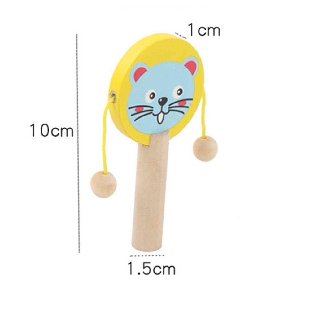 Cartoon Animal Wooden Handheld Musical Rattle Drum Shaker Education Baby Toy Noise Maker Wooden Musical Instrument