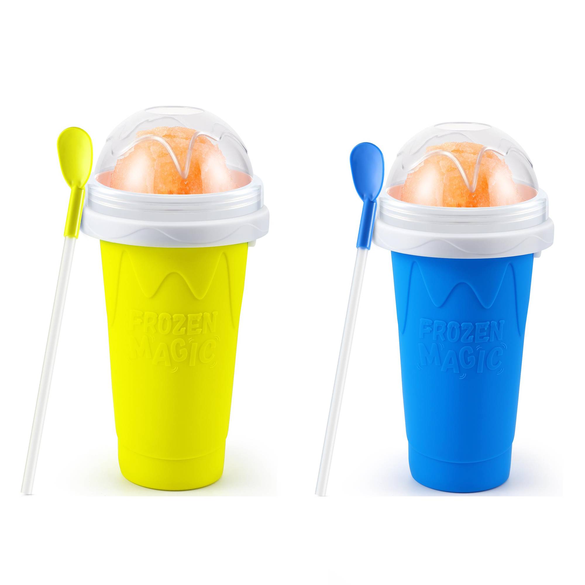 Taza Slushie DIY, tazas mágicas para hacer granizados, taza portátil para jugos, leche y helado, sílice de doble capa con tapa y pajita: Azul oscuro