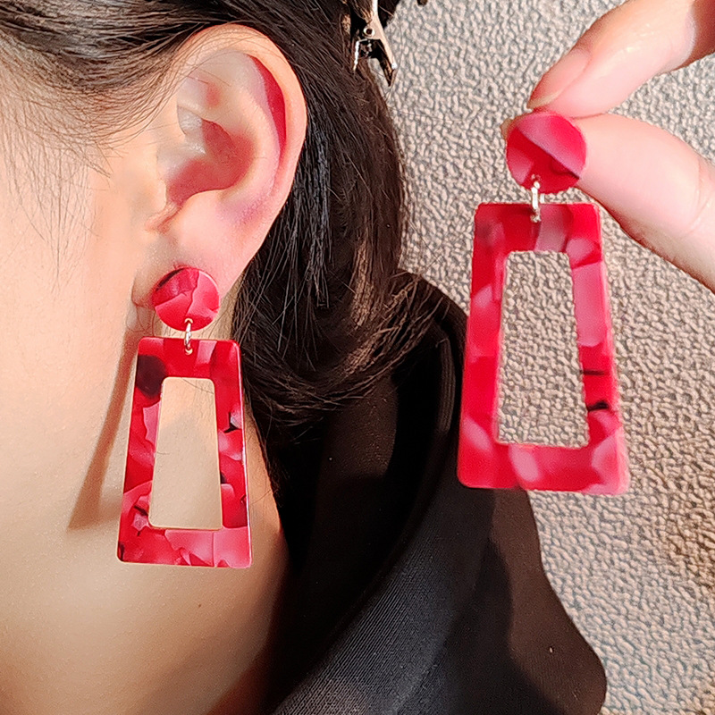 Colorful Trapezoidal Acrylic Earrings Women'S Accessories Simple Earrings