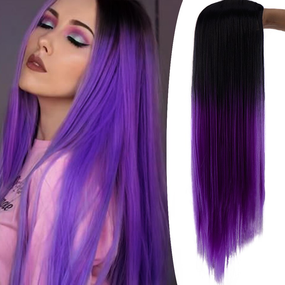 HOUYAN peruka biała suczka średniej długości peruka z prostymi włosami brązowa i złota peruka z długimi włosami naturalna dama zielona czarna różowa peruka: T6-184