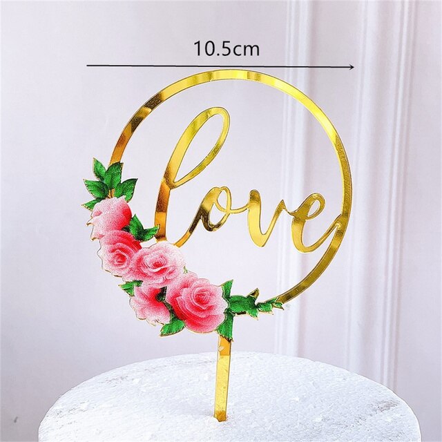 Bloemen Gelukkige Verjaardag Cake Topper Acryl Bruiloft Valentijnsdag Cake Toppers Voor Vrouwen Meisjes Verjaardag Partij Taart Decoraties: Love