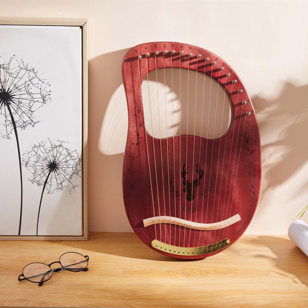 Lyre harp, 19 metalen snaren, mahonie loog harp, met duurzame zak, tuning sleutel en reserve-snaren, volwassen/kind instrument, crescent maan vorm