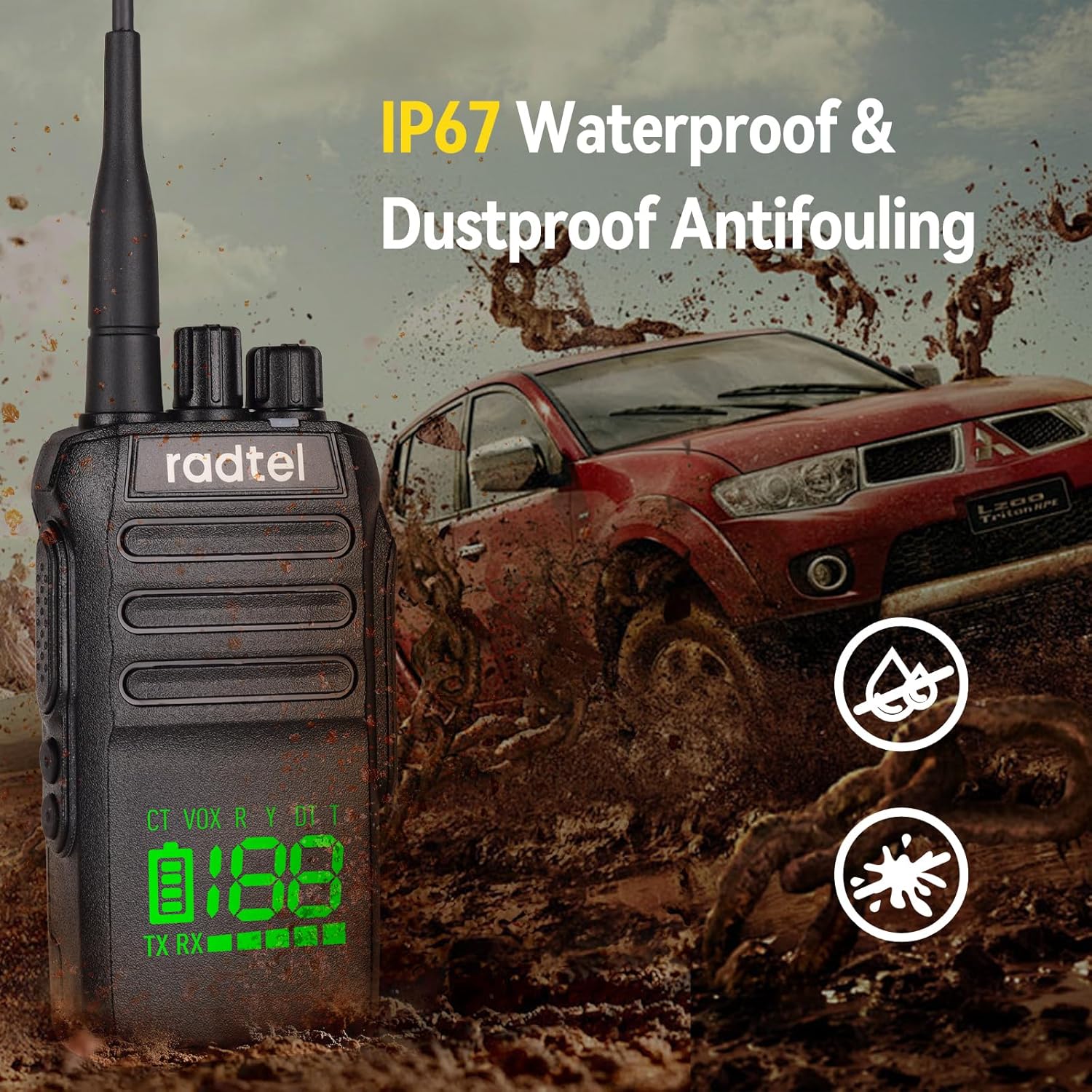 Radtel RT-493 10 W IP67 Wasserdichtes UHF 400–470 MHz Business-Funkgerät 199 Kanal, schnelle Kopierfrequenz, Walkie-Talkie, USB-C