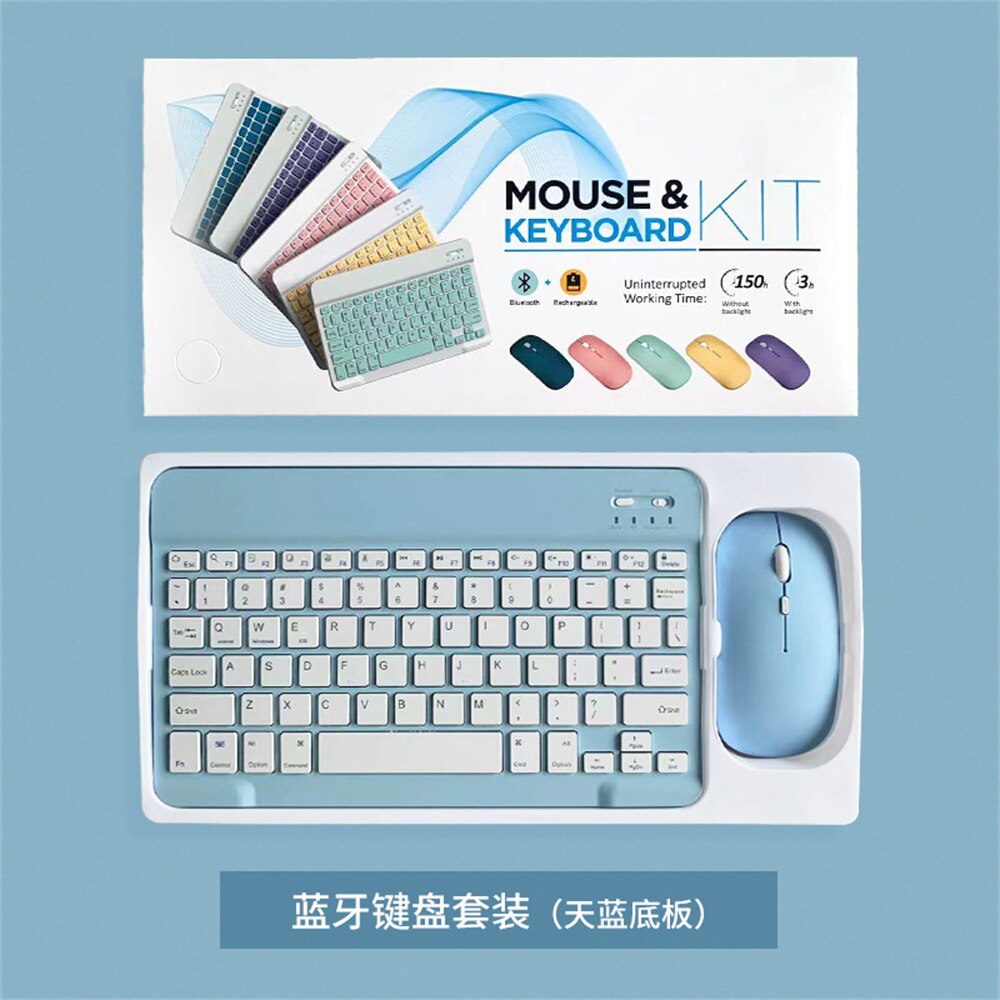 Wireless Keyboard Mouse Set for iPad Samsung Huawei Xiaomi Tablets Bluetooth Keyboard Mouse Compatible with iOS Android Windows: Blue
