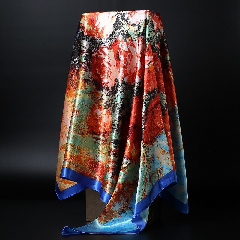Print Sjaals Voor Vrouwen Zijde Satijn Hoofddoek Hoofddoek Vrouwelijke 90*90 Cm Vierkante Sjaals En Wraps Hijab sjaals Voor Dames: 2236