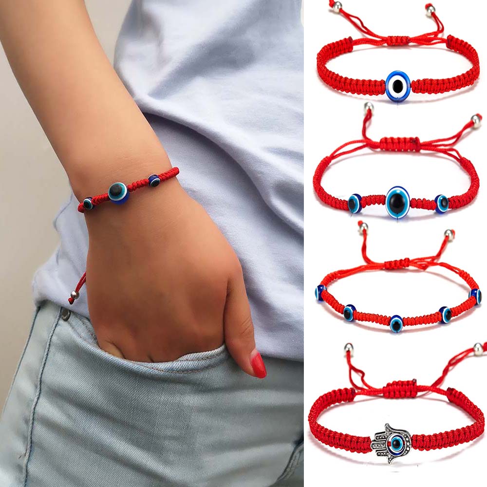 Pulseras de hilo rojo trenzado para hombre y mujer, abalorios de ojo malvado turco, cadena roja de la suerte, de joyería, 1 ud.