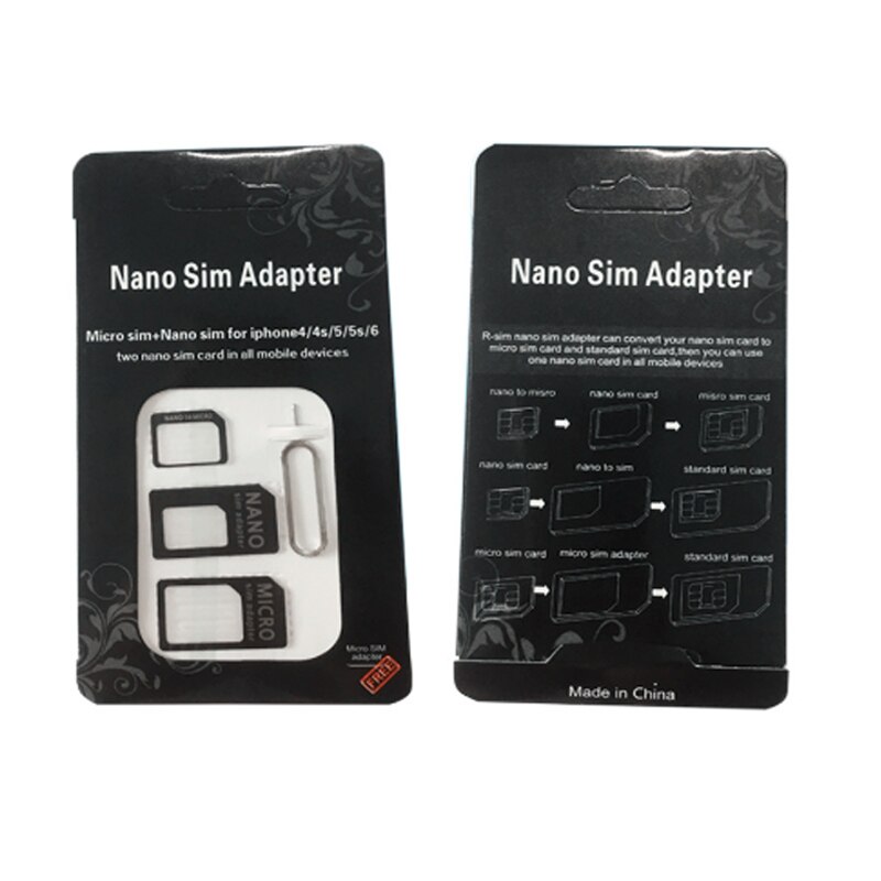 50pcs 4 in1 SIM Card Adapter For iPhone 5 nano sim adapter set SIM Card Full sim card adapter for phone Droshipping