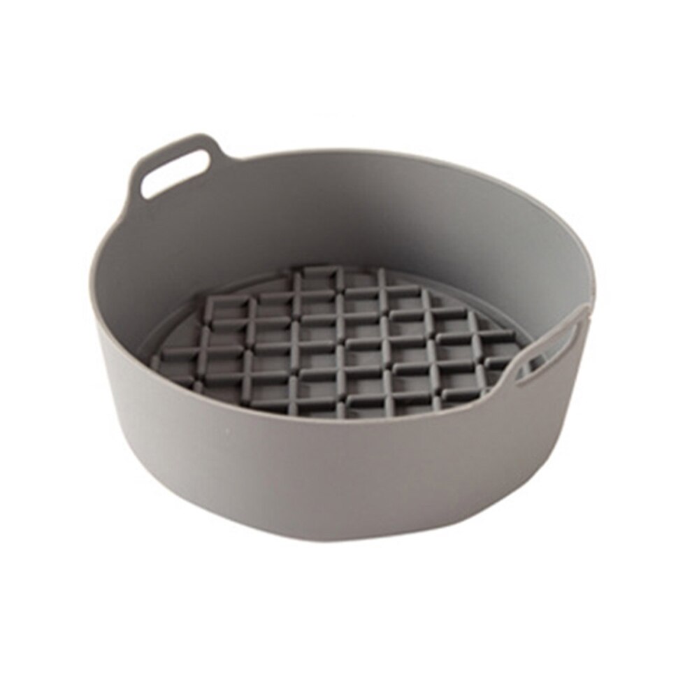 AirFryer Silicone Pot Baking Replacement Square Tray Air Fryer Oven Heating Basket Pan Mat Reusable Kitchen Fryer Accessories: Round Grey