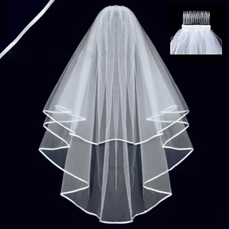 Velo de novia corto y sencillo de tul de dos capas con peine, velo de novia blanco marfil para novia, accesorios de boda: Marfíl