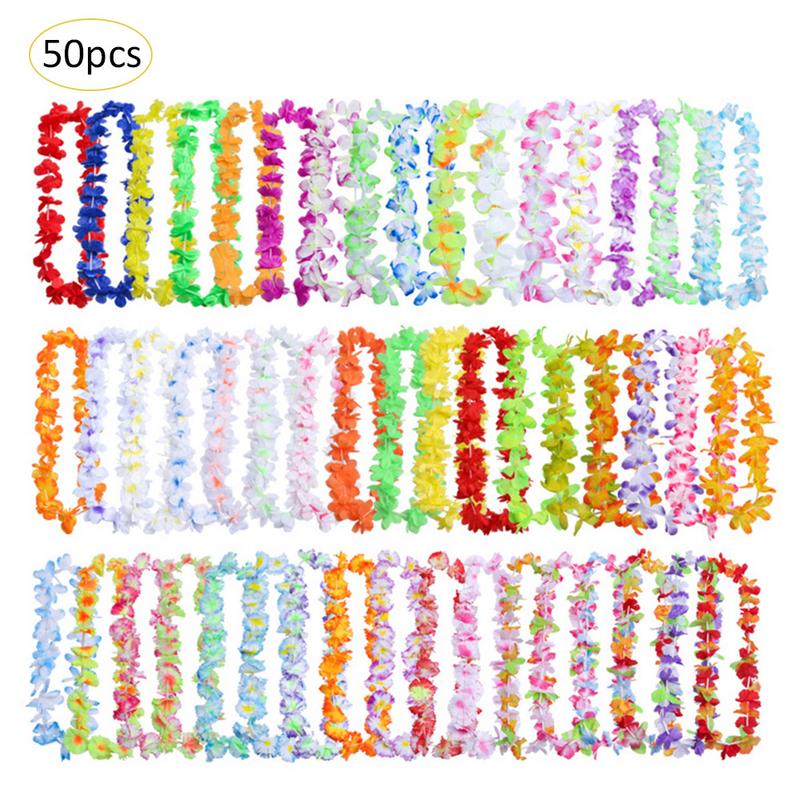 50 stks Hawaiian Bloem leis Garland Ketting Fancy Dress Party Hawaii Beach Fun Bloemen DIY Party Beach Bruiloft decoratie 40