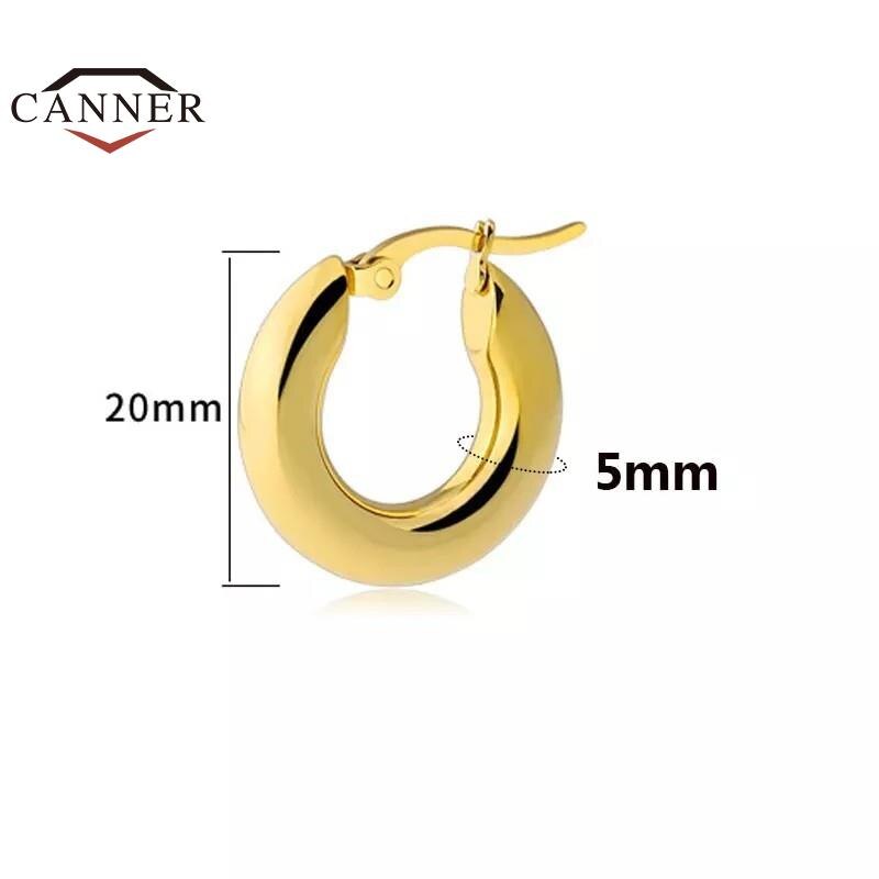 CANNER-pendientes de aro redondos y gruesos con hebilla de oreja lisa de acero inoxidable para mujer, aretes Piercing, joyería de de de 20/25/30mm