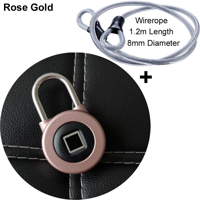 Smart Bluetooth Padlock Fingerprint and Phone APP Unlock Waterproof IP66 Security Door Lock For Luggage/Cabinet/Drawer/Bike M3: Rose Gold add Wire