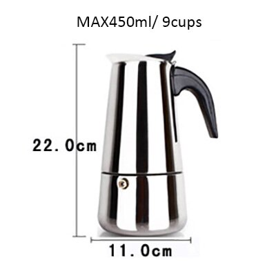 Cafeteria Espresso Coffee Maker Stove top Moka Coffee Pot Mocha maker coffee machine cappuccino latte 100/200/300/450ML Biolomix: 450ml