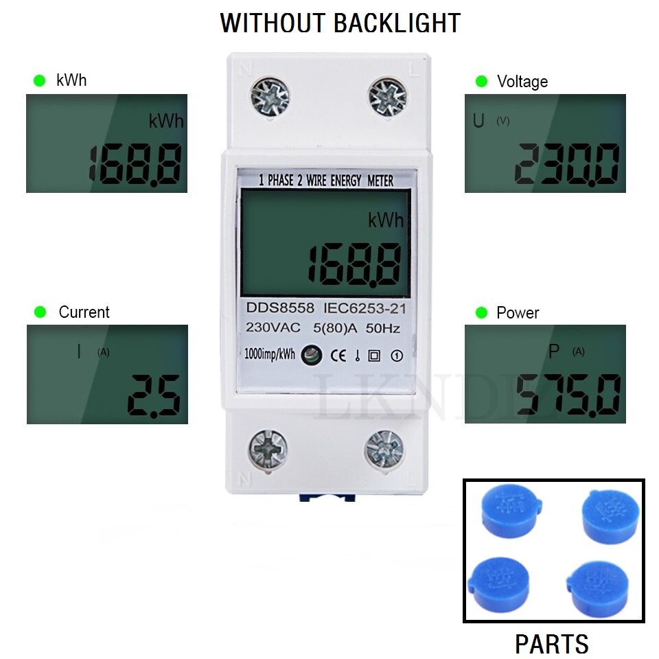 5(80)a 220/230v 50/60hz elektronische energiemeter kwh-meter lcd-scherm digitale eenfase kwh-teller: Zonder achtergrondverlichting