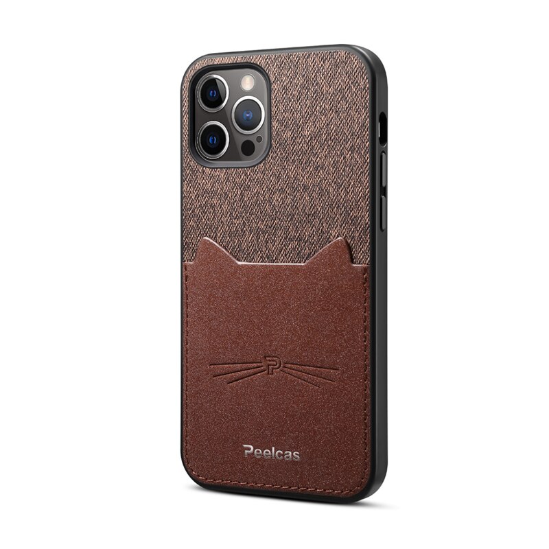 Stijl voor iphone 12/12 mini /12 pro /12 promax kaarthouder telefoonhoesje kattenoor leer zakelijke stijl