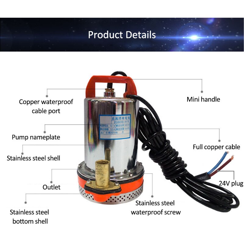 Water Pump Submersible Pump DC 12V Deep Stainless Steel Well Alternative Energy Solar Powered Submersible Pump